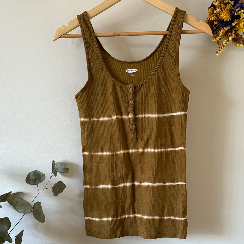 Olive Green Tie-Dye Tank Top Medium